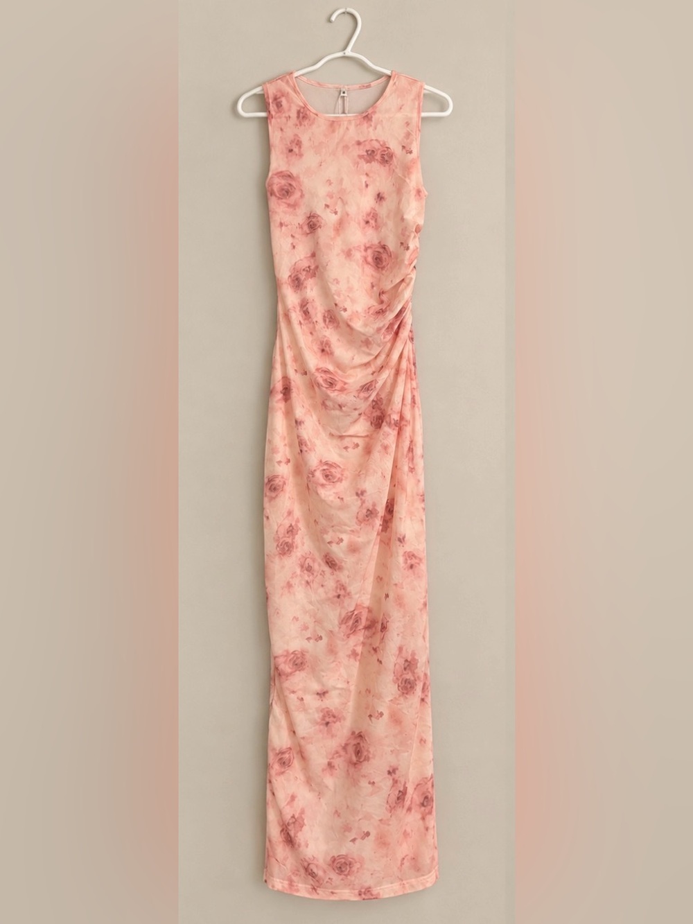 Floral Pink Ruched Women’s Dress